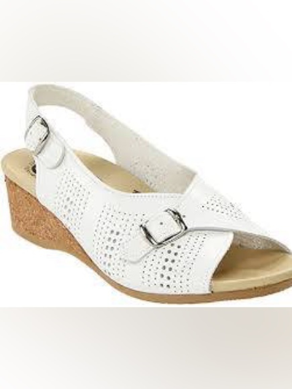 Worishofer White Perforated Slingback Sandal with Buckle